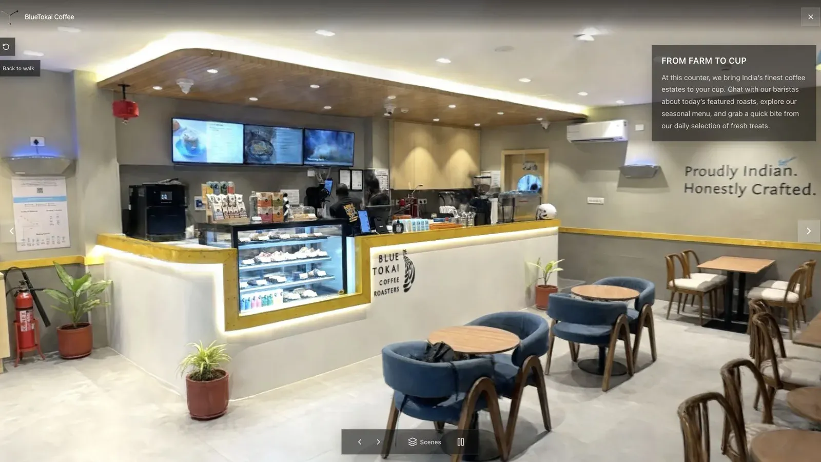 A published cafe tour gives visitors a clear first view before they move through the space.