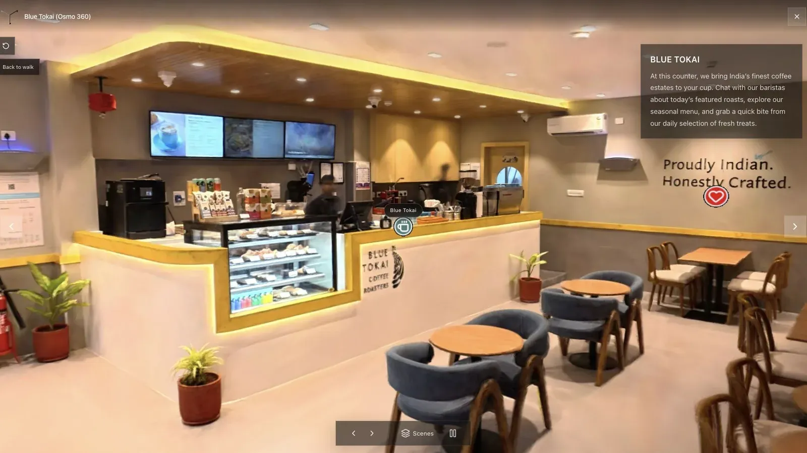A 360-camera cafe capture shows why coverage, exposure, and a stable path matter before generation.