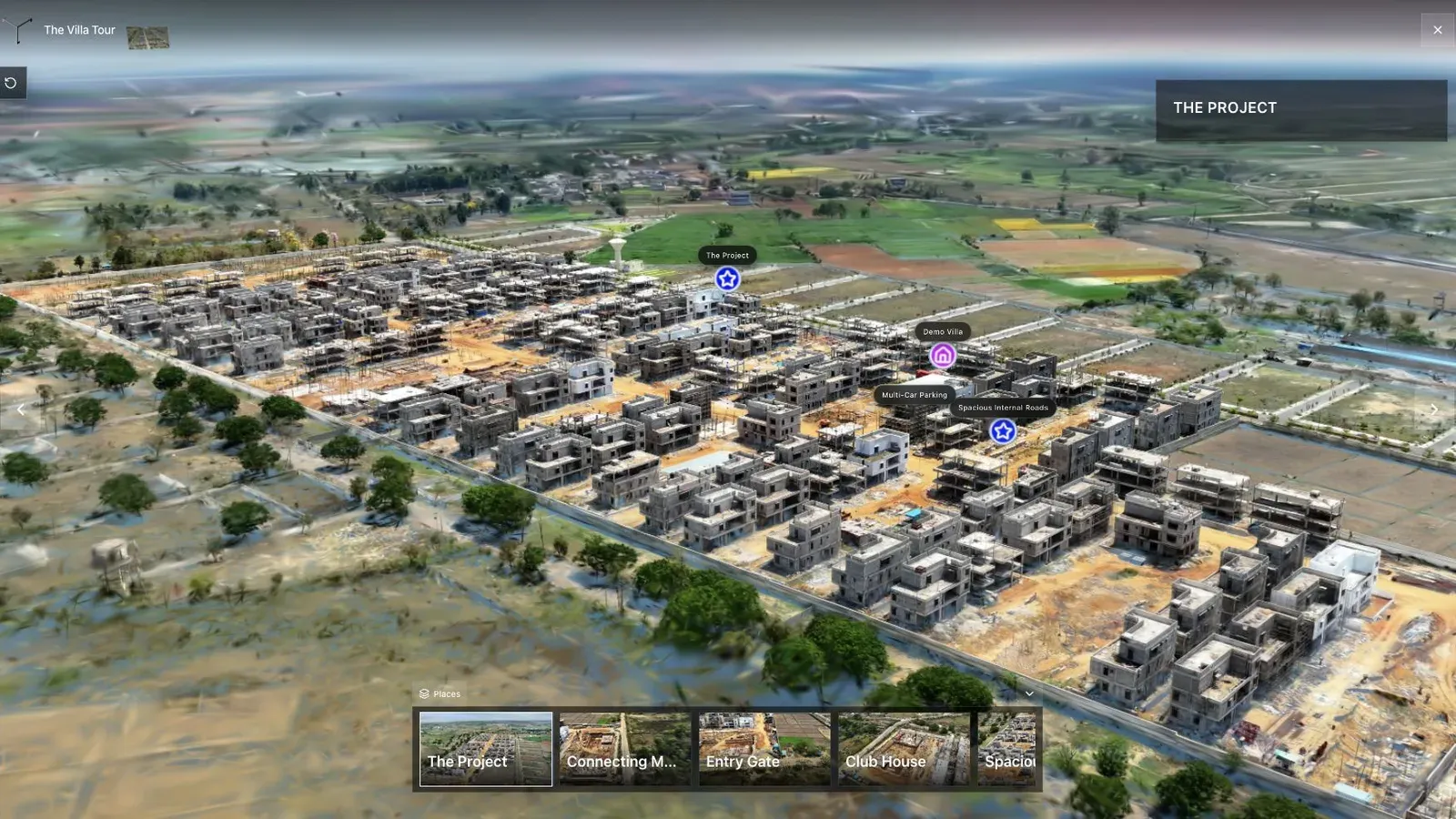 A land-development tour combines aerial context, waypoints, and site detail in one published view.